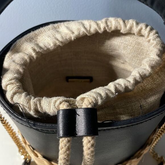 Aldo Aceille Straw Faux Leather Bucket Purse Black - Picture 9 of 9
